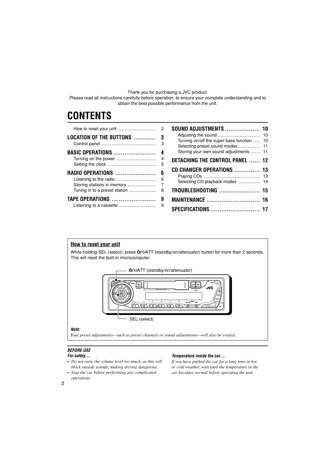 JVC GET0309-001A, KS-FX384 manual Contents 