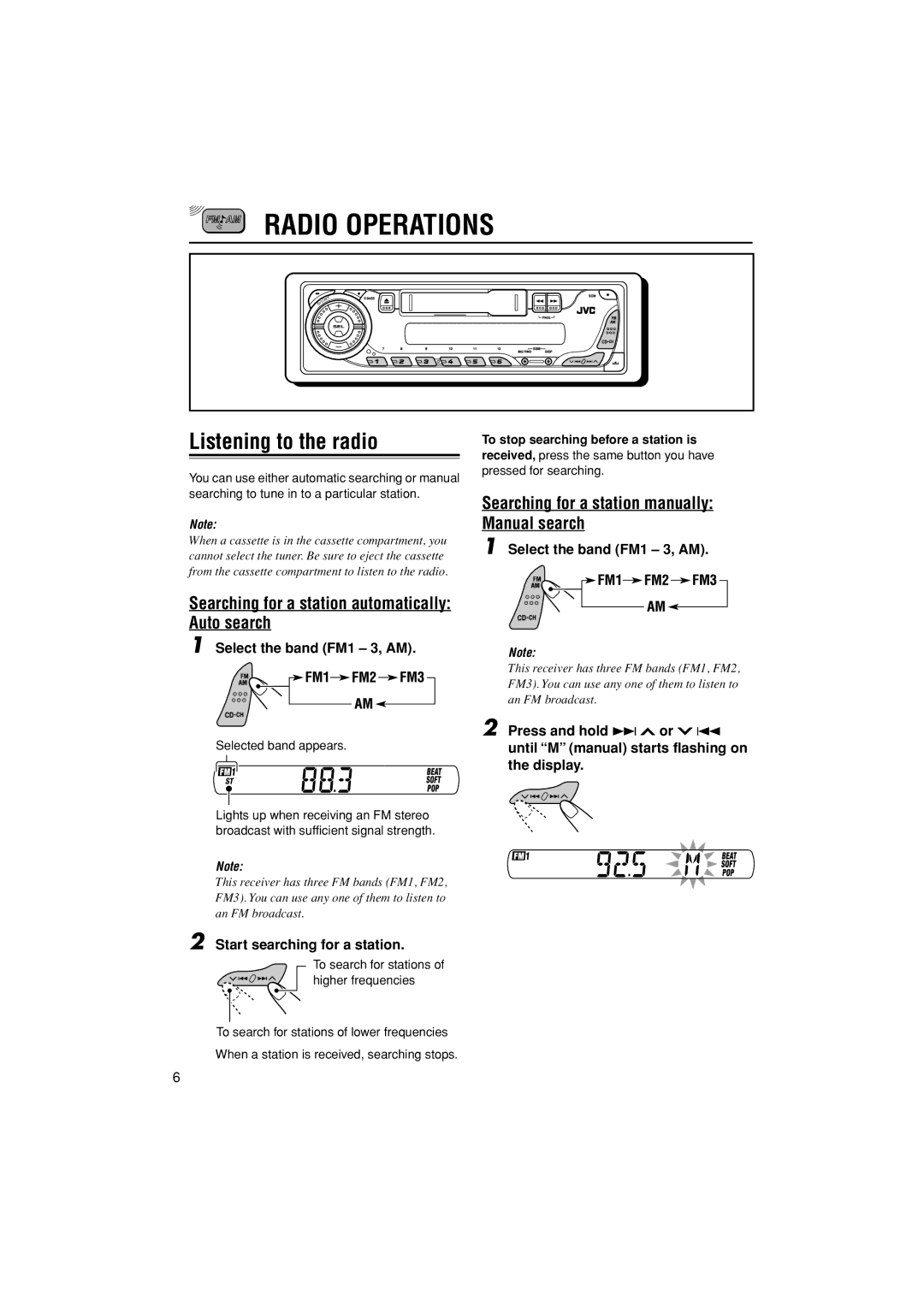 JVC GET0309-001A, KS-FX384 Radio Operations, Listening to the radio, Searching for a station automatically Auto search 