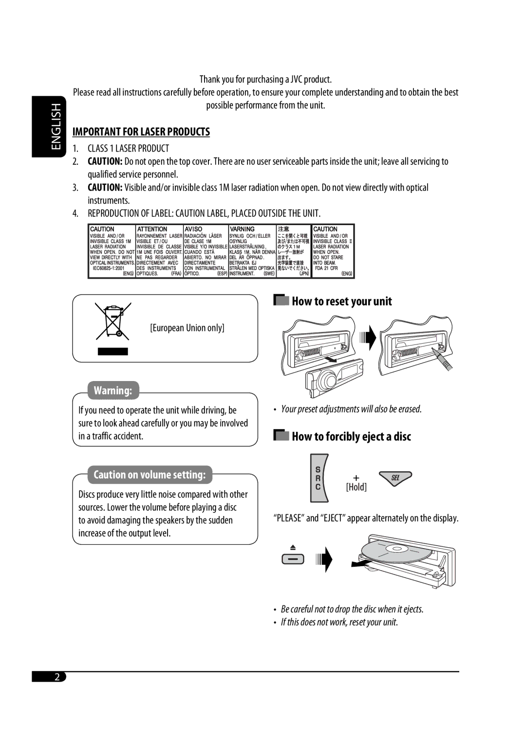 JVC GET0425-001A manual How to reset your unit 