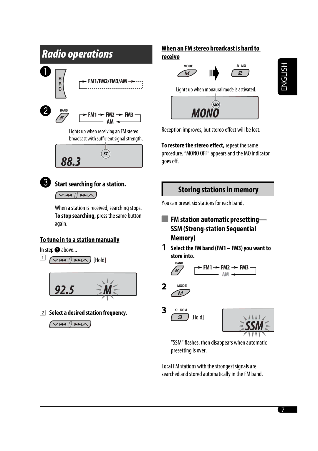 JVC GET0425-001A manual Radio operations 