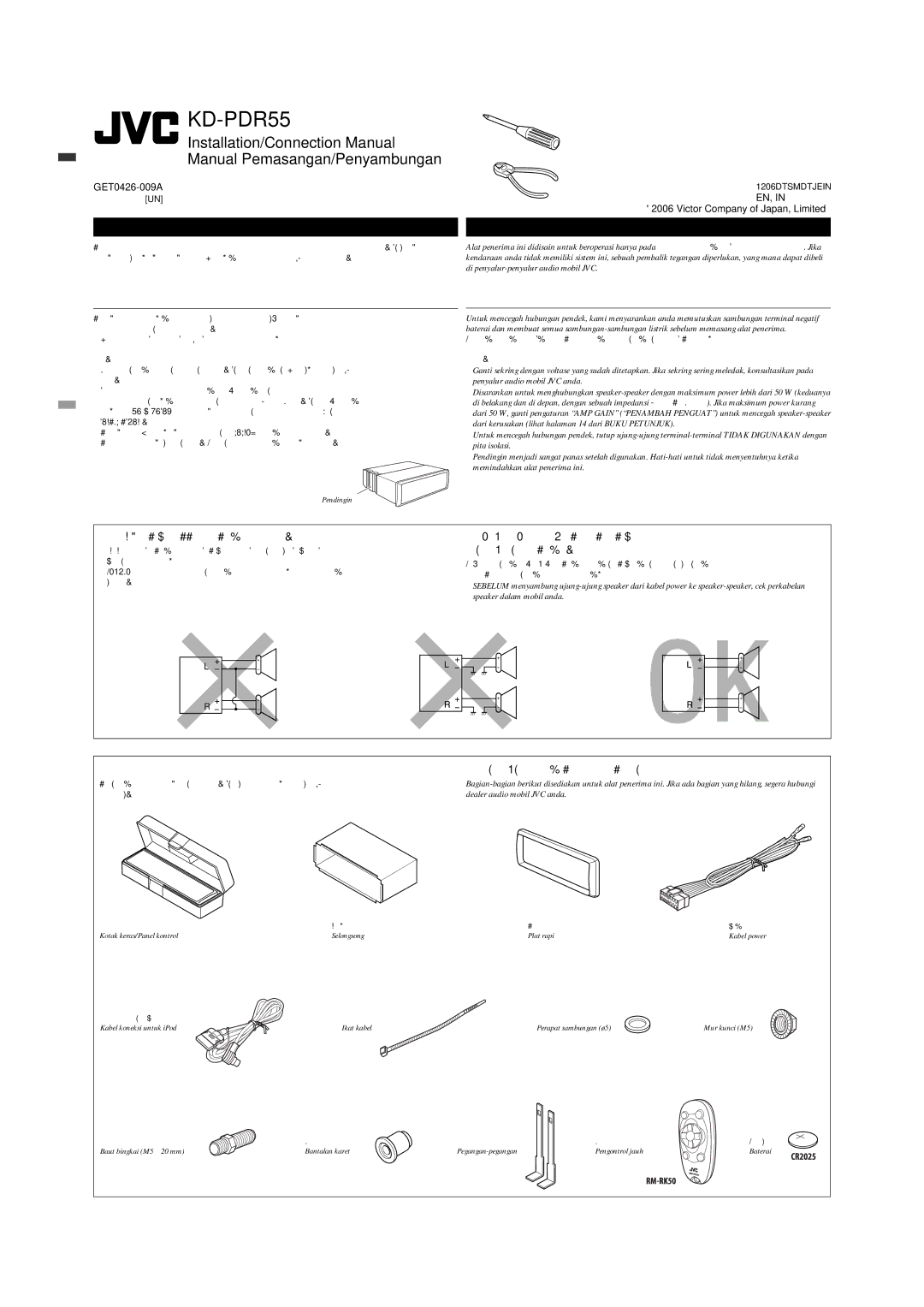 JVC GET0425-001A manual Indonesia, Daftar bagian-bagian untuk pemasangan dan penyambungan 