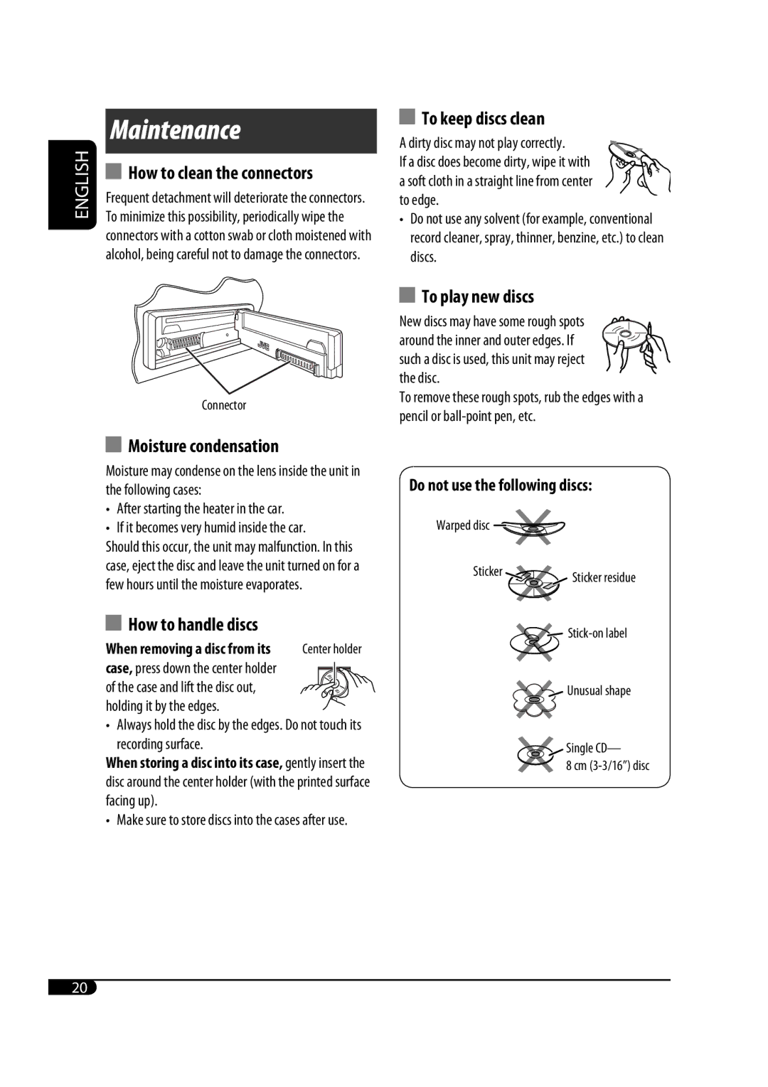 JVC GET0425-001A manual To keep discs clean, Moisture condensation, How to handle discs, To play new discs 