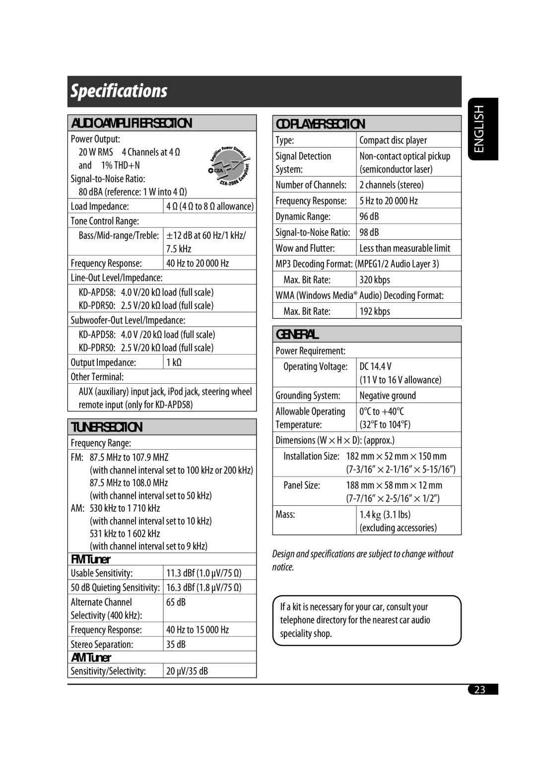 JVC GET0425-001A manual FM Tuner, AM Tuner 