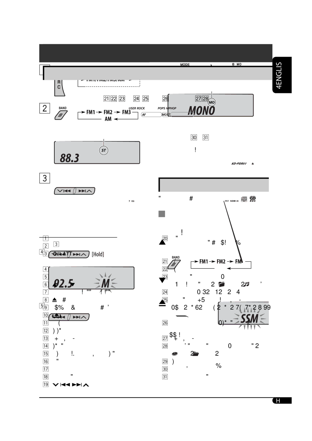 JVC GET0425-001A manual When an FM stereo broadcast is hard to receive, Select the FM band FM1 FM3 you want to store into 