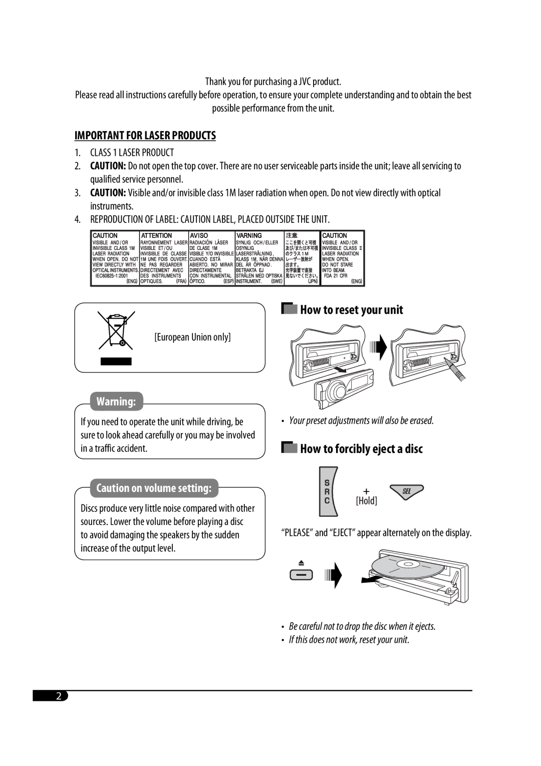 JVC GET0425-001A manual How to reset your unit 