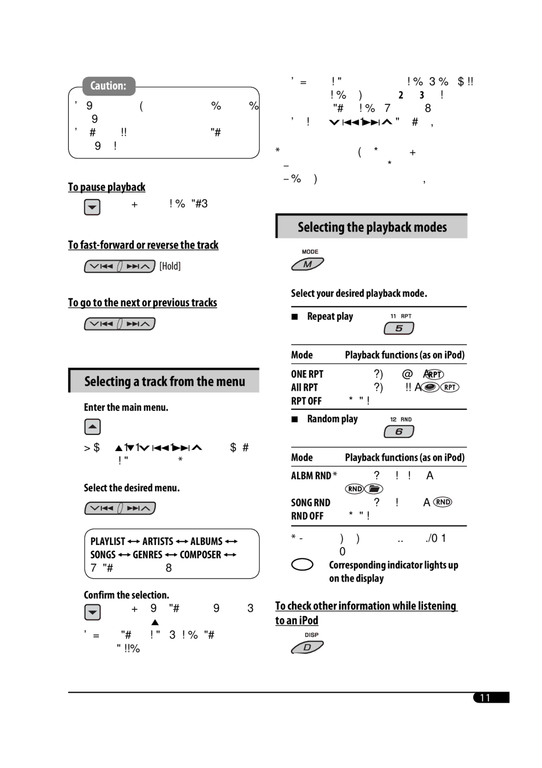 JVC GET0425-001A manual Selecting the playback modes, All RPT Same as Repeat All 