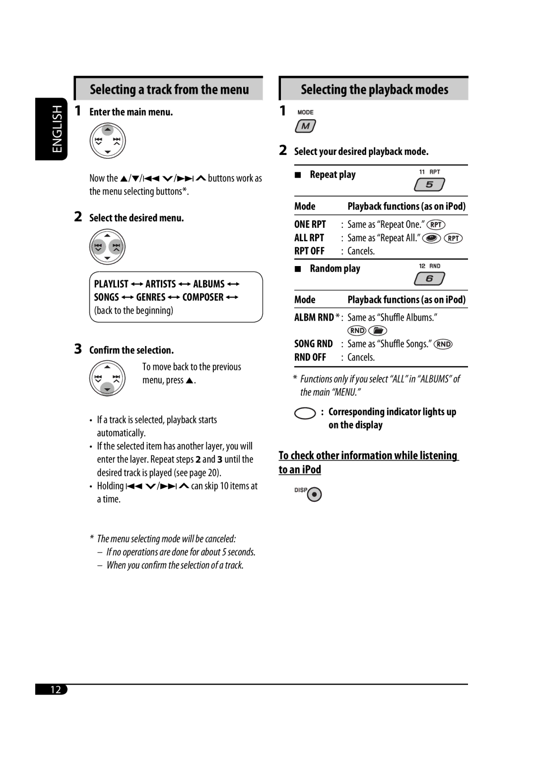 JVC GET0467-001A manual To check other information while listening to an iPod 