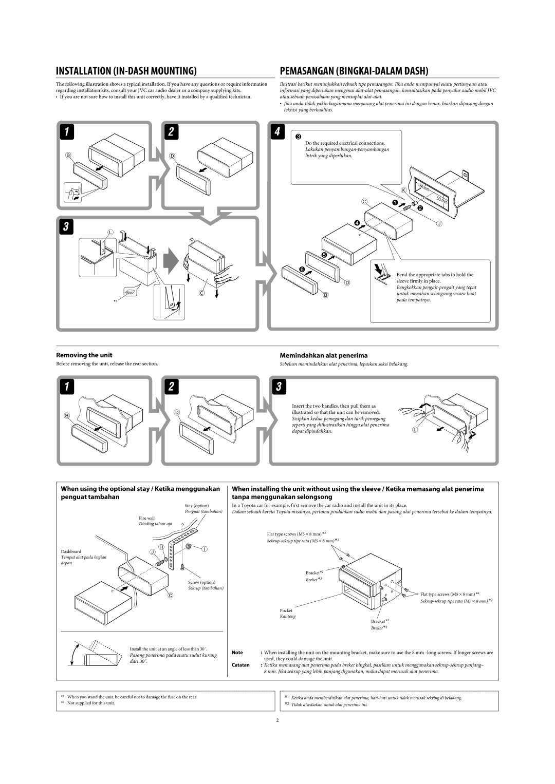 JVC GET0467-001A manual Pemasangan BINGKAI-DALAM Dash, Memindahkan alat penerima 