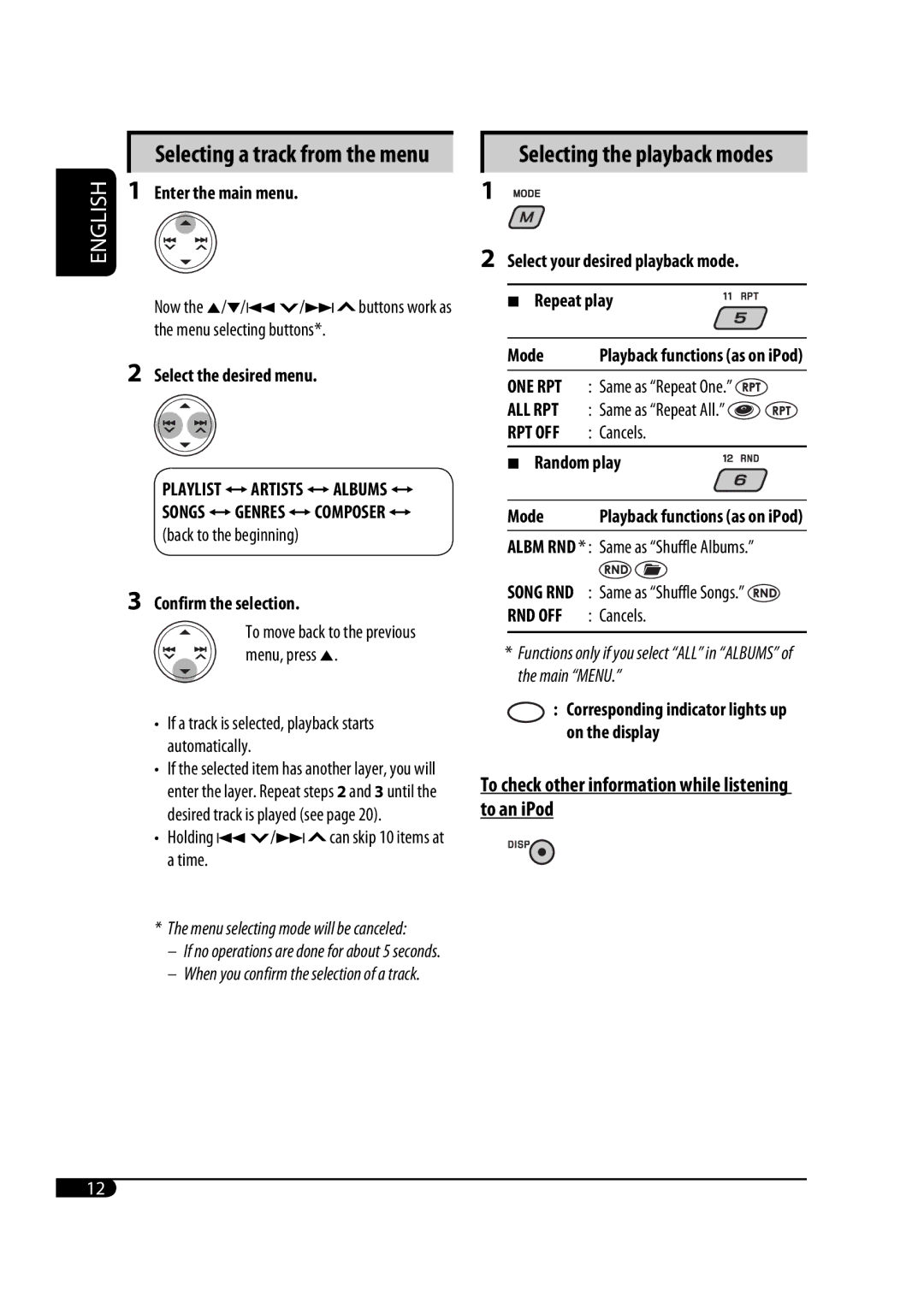 JVC GET0467-001A manual To check other information while listening to an iPod 