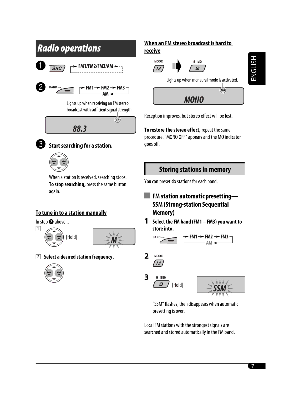 JVC GET0467-001A Start searching for a station, To tune in to a station manually, Select a desired station frequency 