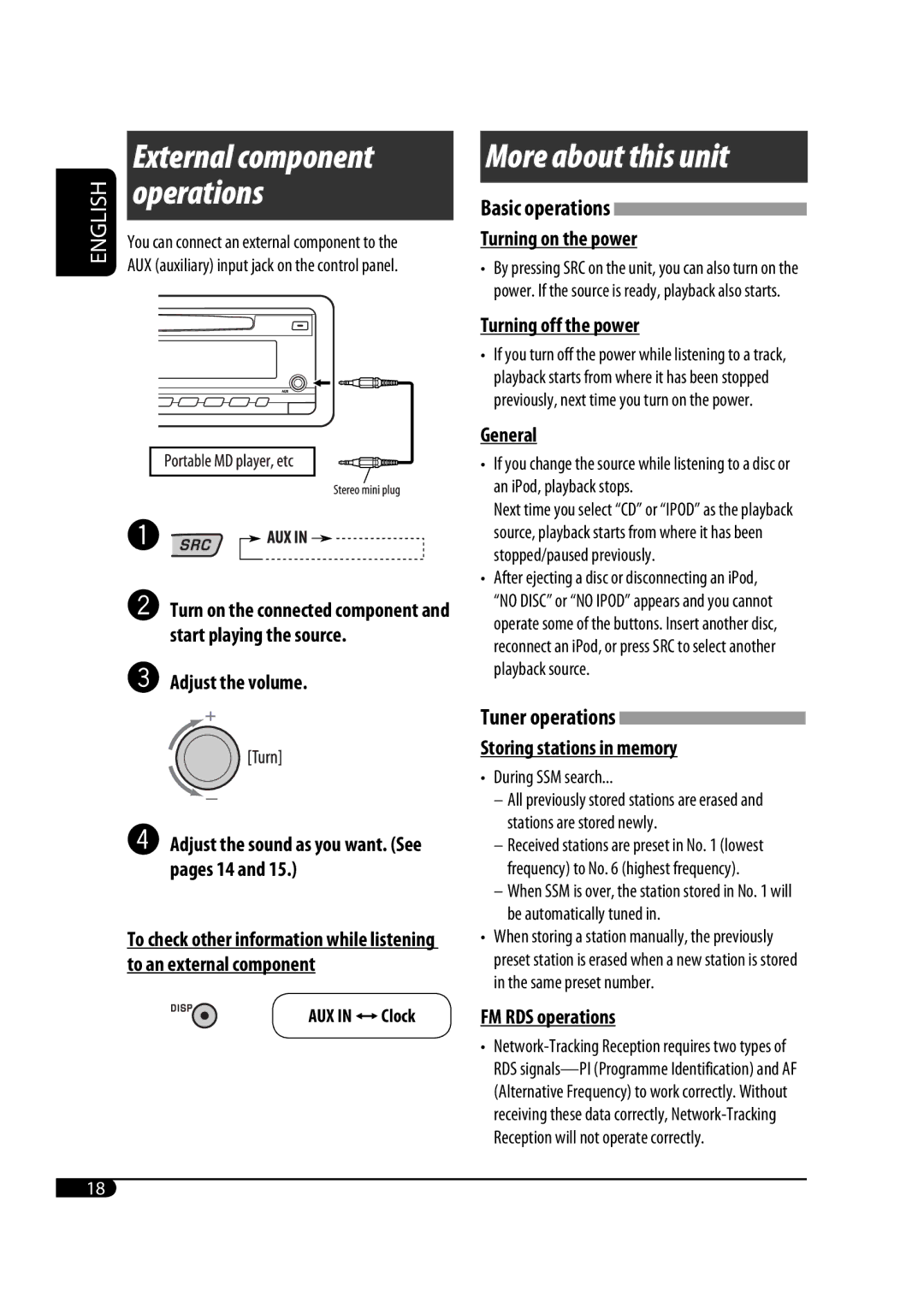 JVC GET0467-001A manual Adjust the volume, Tuner operations Storing stations in memory 