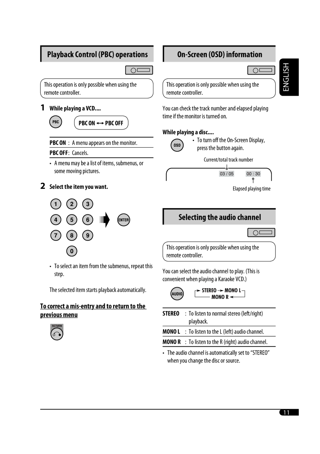 JVC GET0471-001A manual On-Screen OSD information, Selecting the audio channel 