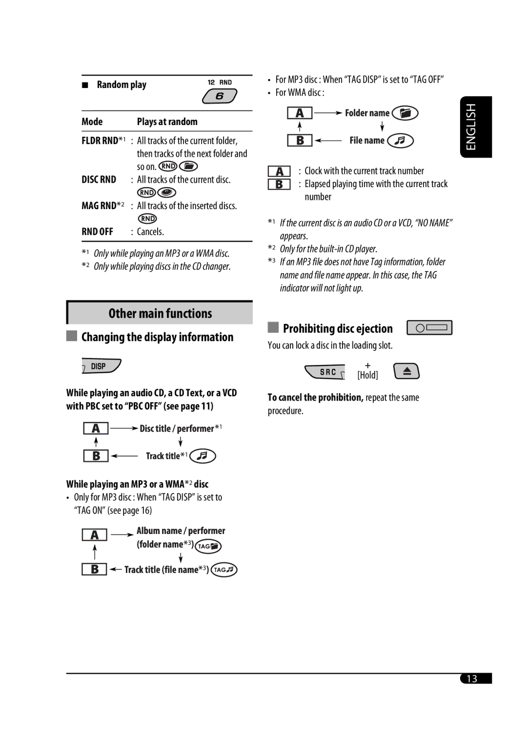 JVC GET0471-001A manual Other main functions, Prohibiting disc ejection 