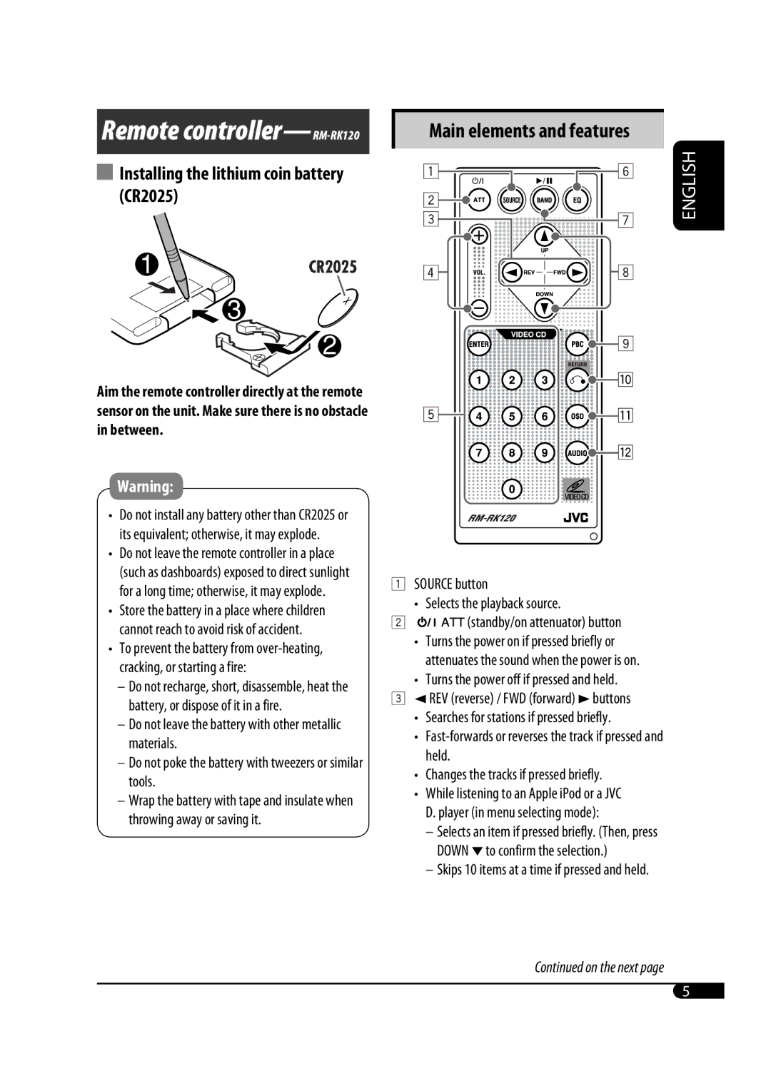 JVC GET0471-001A manual Skips 10 items at a time if pressed and held 