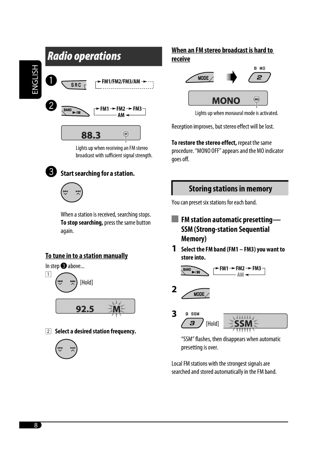 JVC GET0471-001A manual Radio operations 