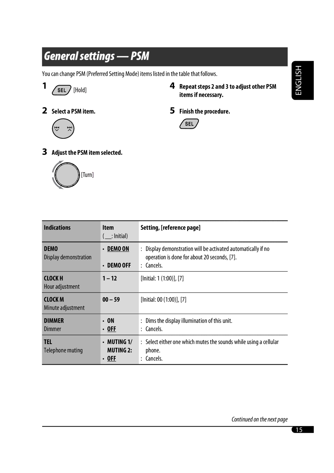 JVC GET0471-001A manual General settings PSM 