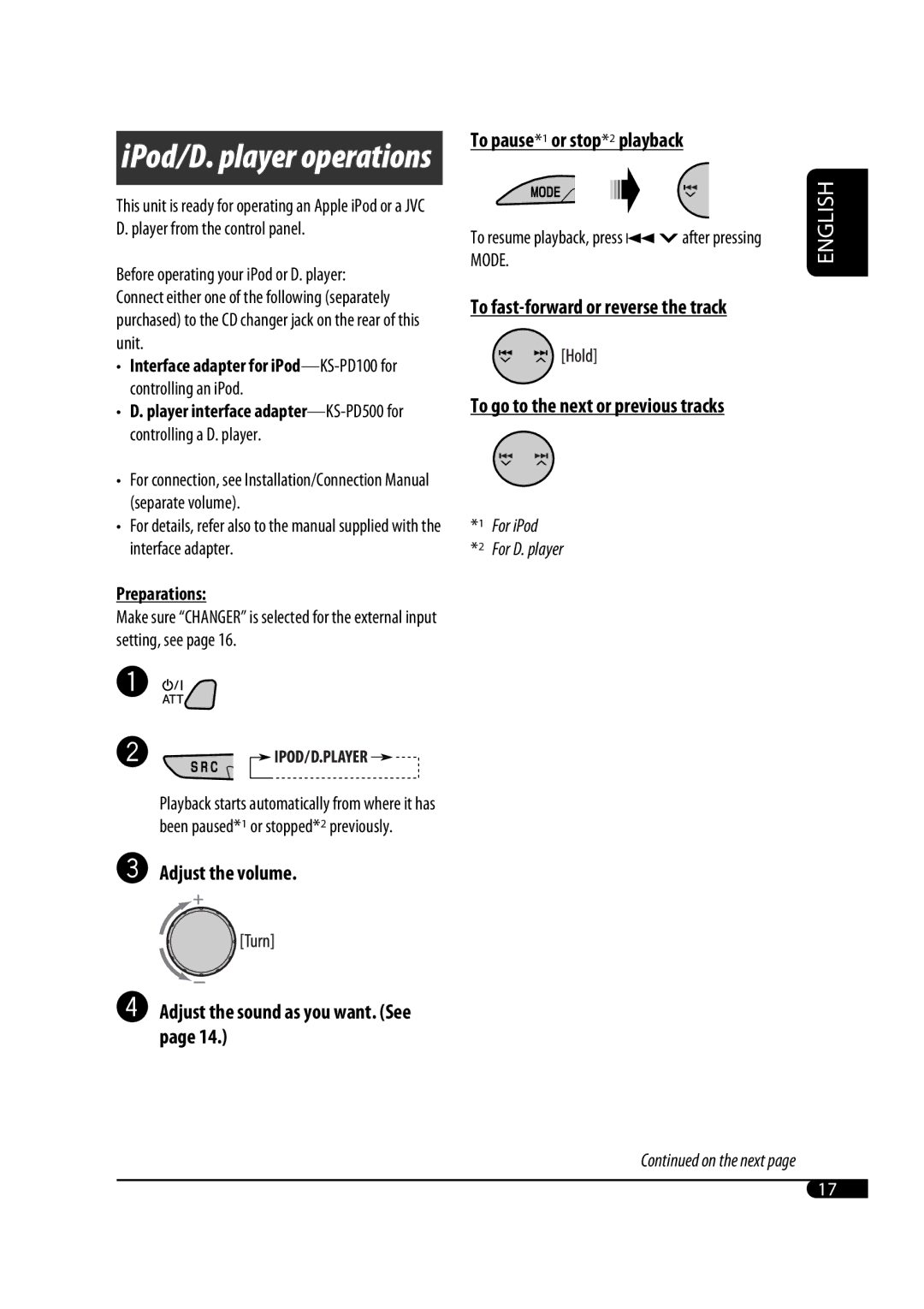 JVC GET0471-001A manual IPod/D. player operations 