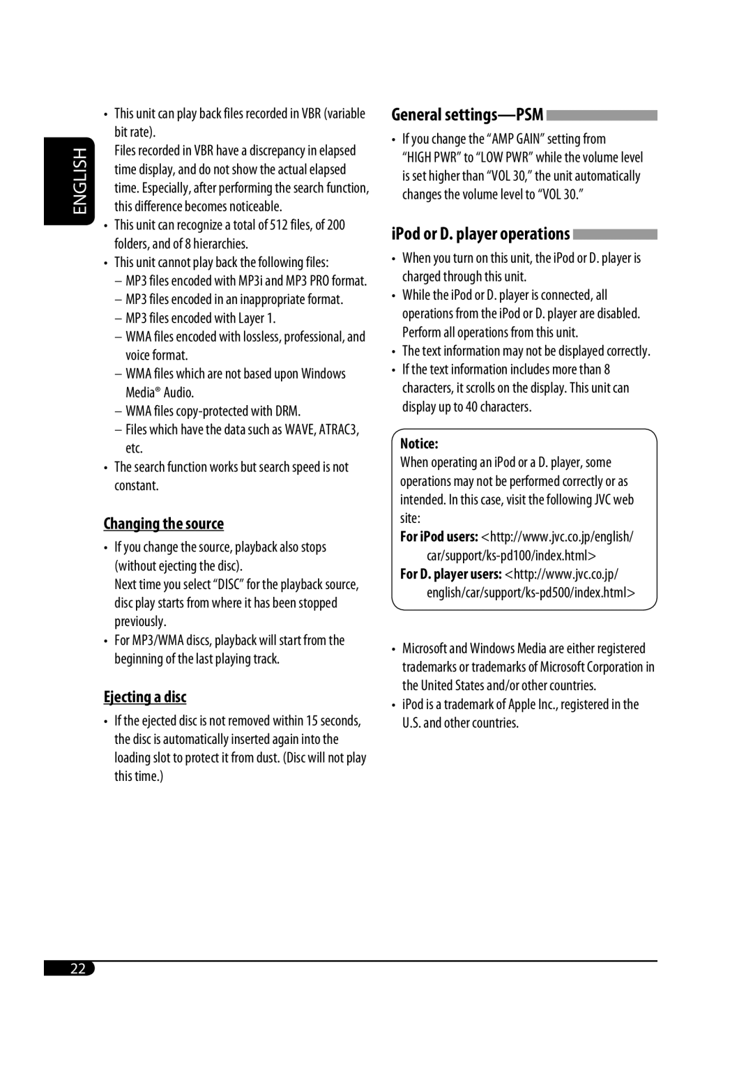 JVC GET0471-001A manual MP3 files encoded with Layer, If you change the AMP Gain setting from 