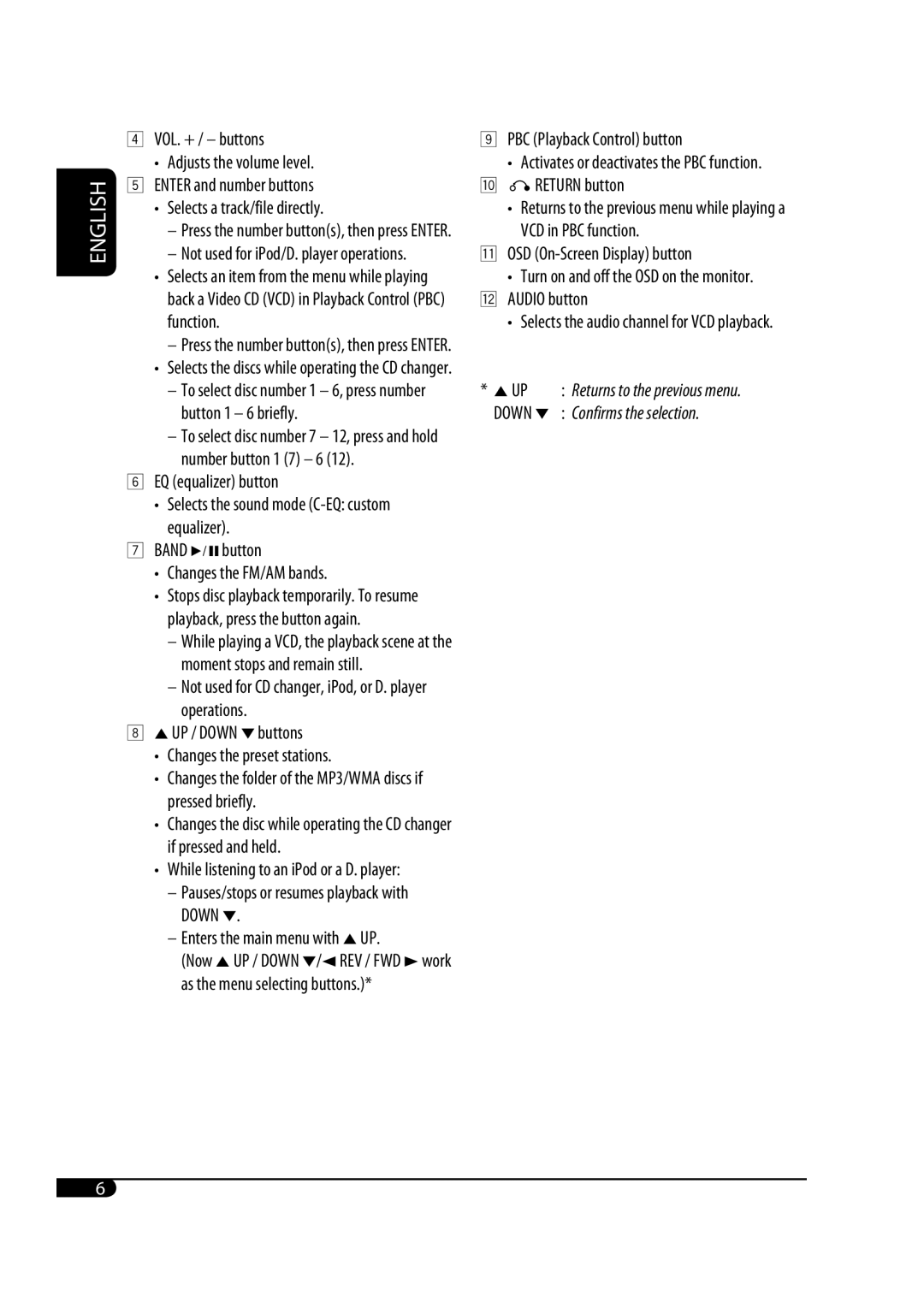 JVC GET0471-001A manual VOL. + / buttons, Selects a track/file directly, Number button 1 7 6 EQ equalizer button 