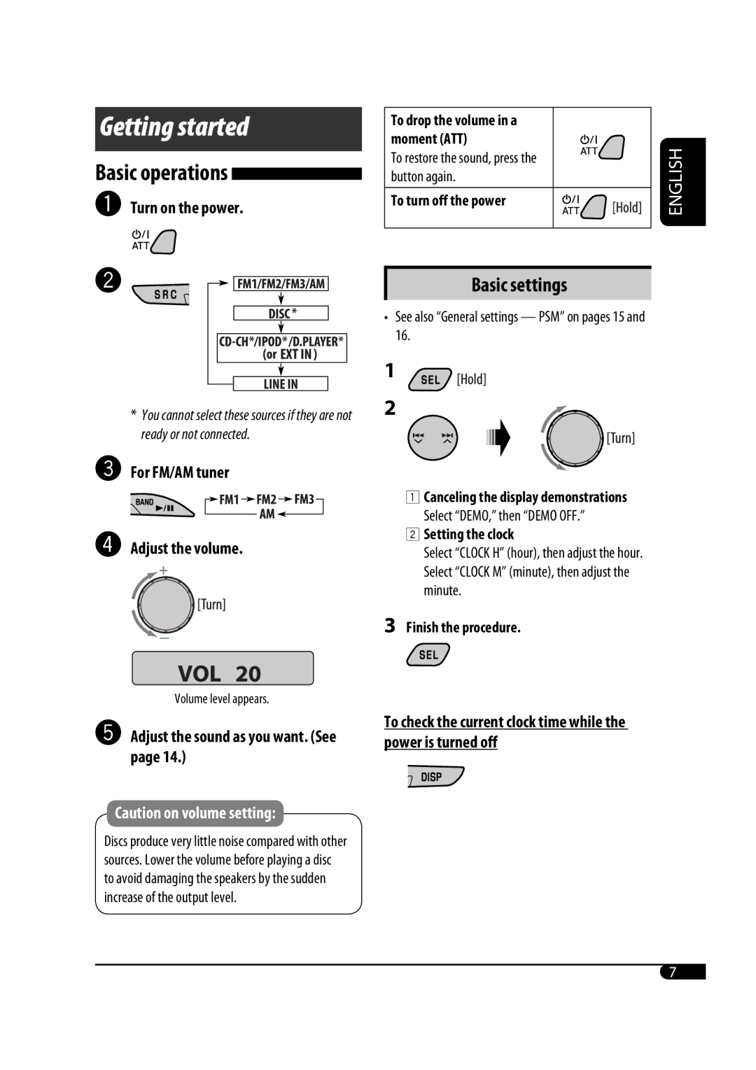 JVC GET0471-001A manual Getting started, Basic settings, Basic operations ~ Turn on the power 