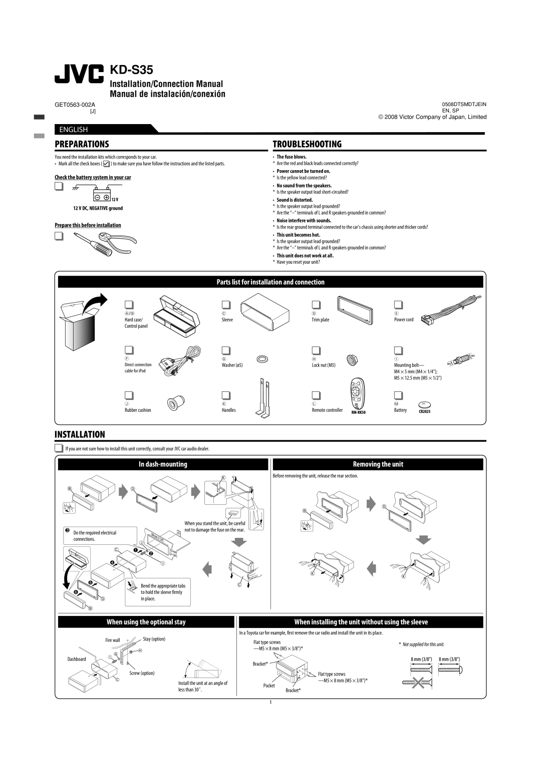 JVC GET0483-001A manual Check the battery system in your car, Prepare this before installation 