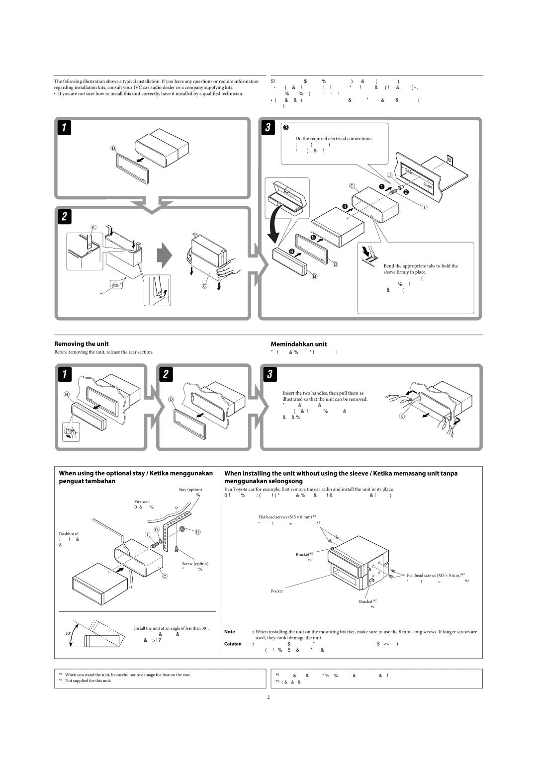 JVC GET0483-001A manual Pemasangan BINGKAI-DALAM Dash, Memindahkan unit 