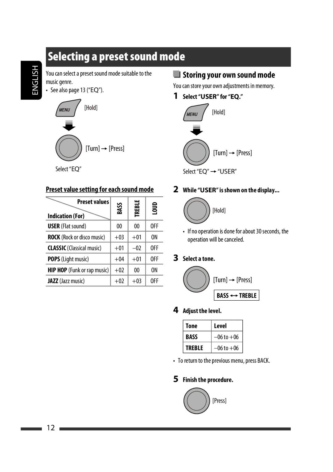 JVC GET0568-010A, GET0564-009A, GET0564-006A, GET0568-013A, KD-R33 Selecting a preset sound mode, Loud, Bass Ô Treble 