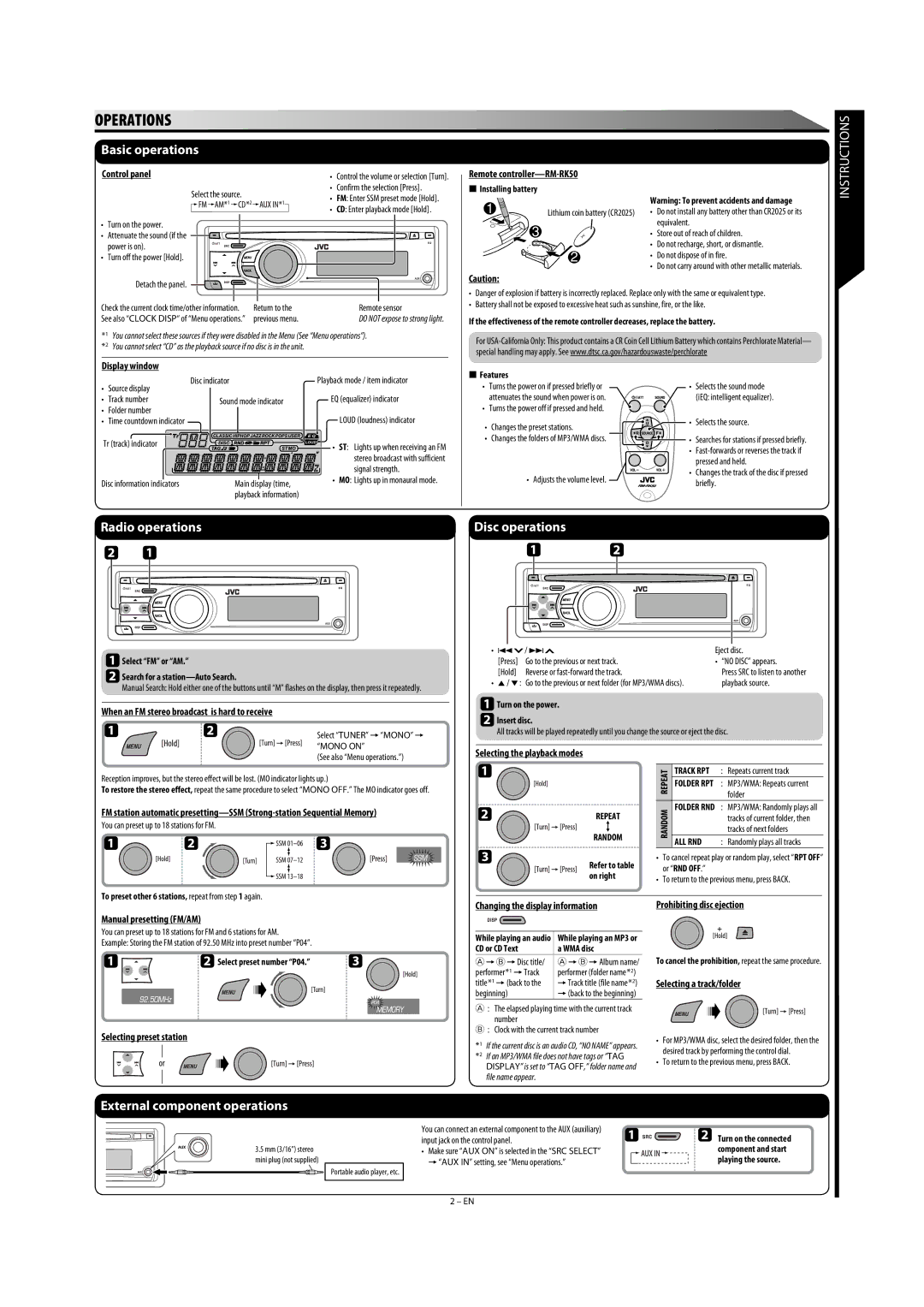 JVC GET0568-013A, GET0564-009A Return to Remote sensor, Equivalent, Folder, Tracks of next folders, CD or CD Text WMA disc 