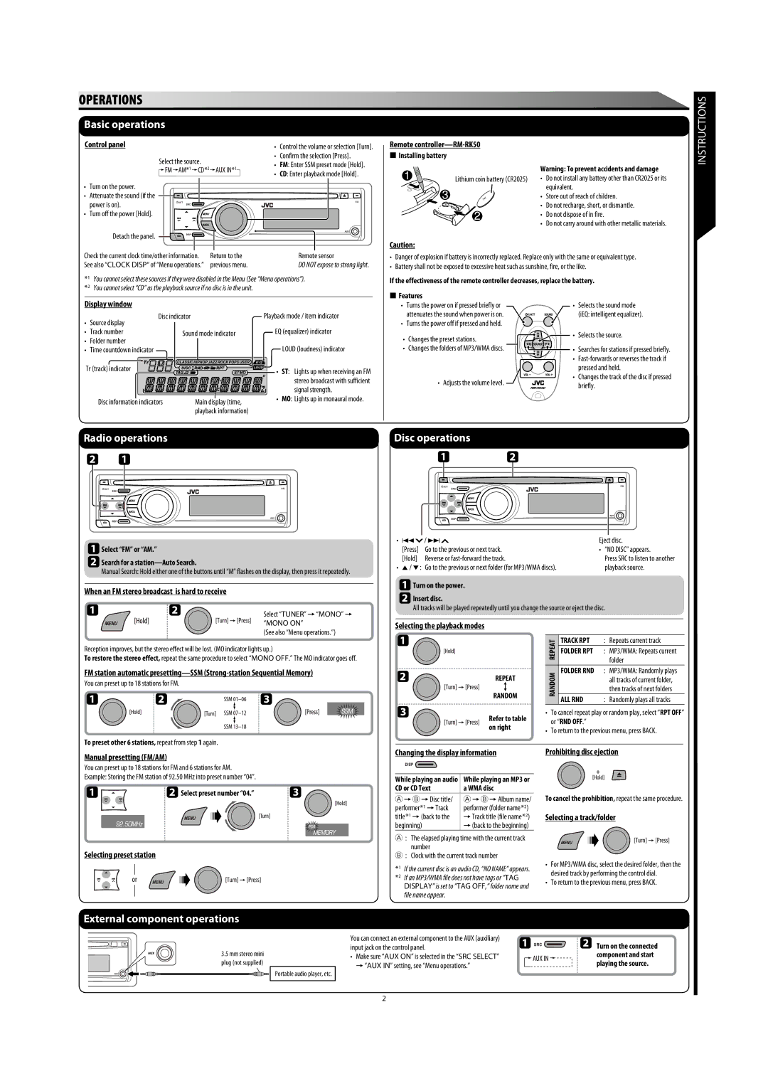 JVC GET0568-003A, GET0564-009A, GET0564-006A manual Control panel, Folder number Time countdown indicator Tr track indicator 