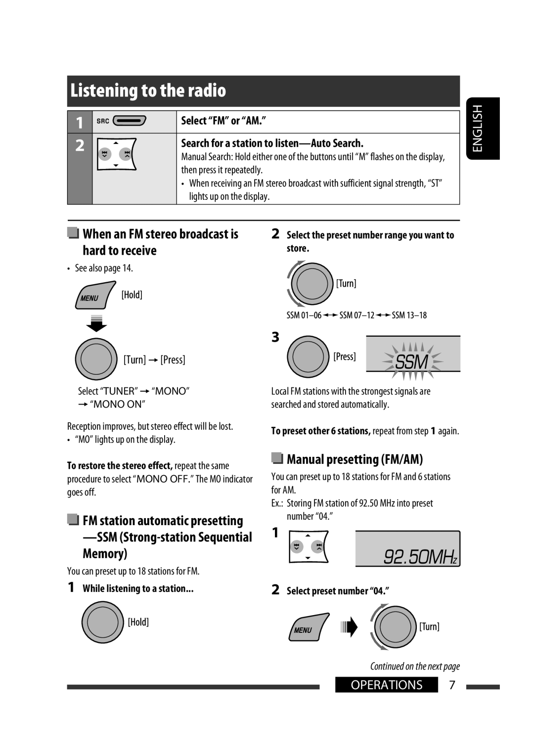 JVC GET0564-006A, GET0564-009A, GET0568-013A, GET0564-010A Listening to the radio, You can preset up to 18 stations for FM 