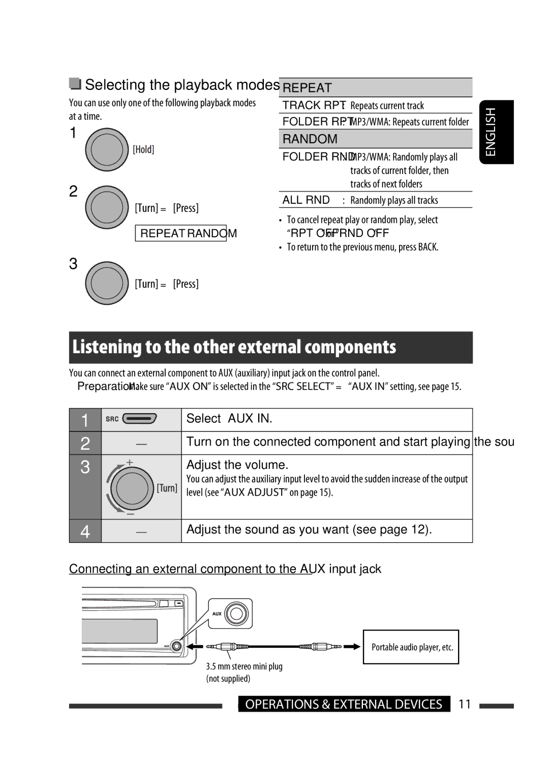 JVC GET0564-001A, GET0564-009A, GET0564-006A, GET0568-013A, GET0564-010A, KD-R33 Listening to the other external components 