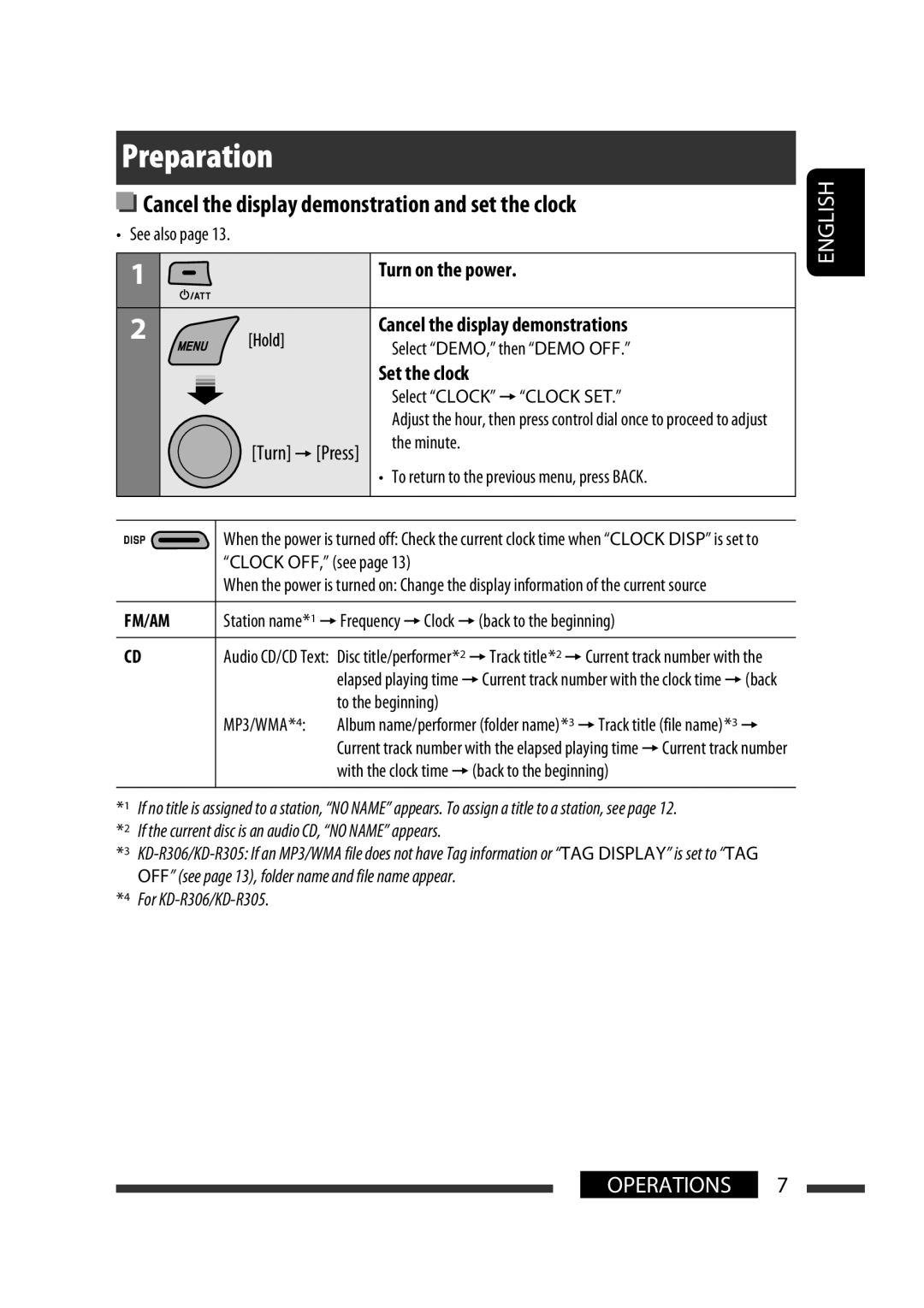 JVC GET0564-006A, GET0564-009A, GET0568-013A, KD-R33 manual Station name*1 =Frequency =Clock =back to the beginning, MP3/WMA*4 