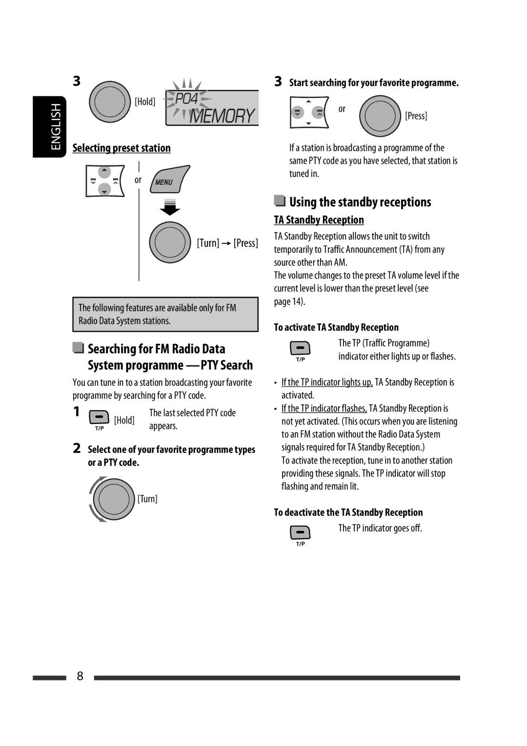 JVC GET0564-009A, GET0564-006A manual Appears, To activate TA Standby Reception, To deactivate the TA Standby Reception 