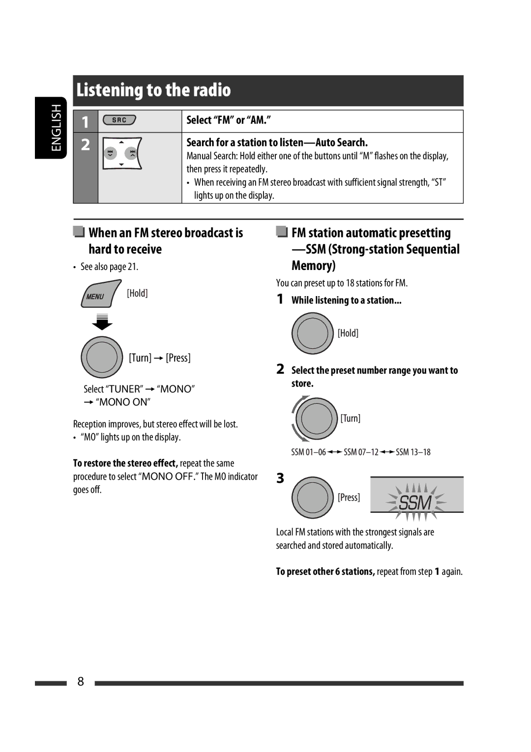 JVC GET0570-001A manual Listening to the radio 