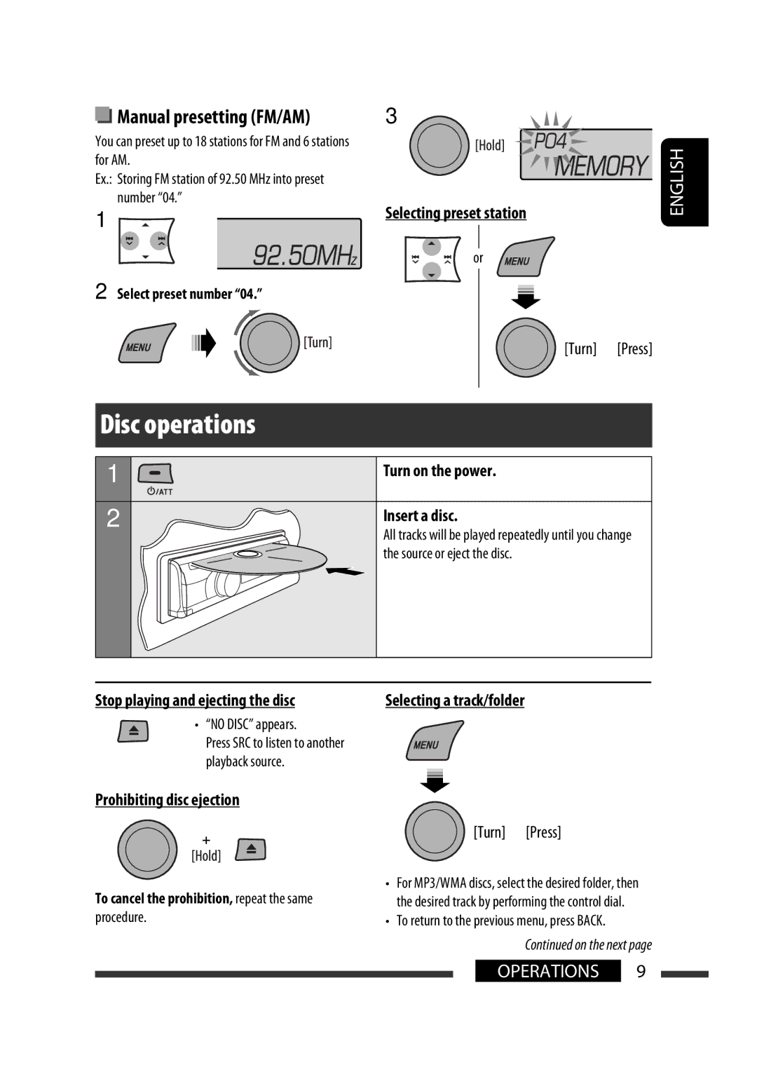 JVC GET0570-001A manual Disc operations 