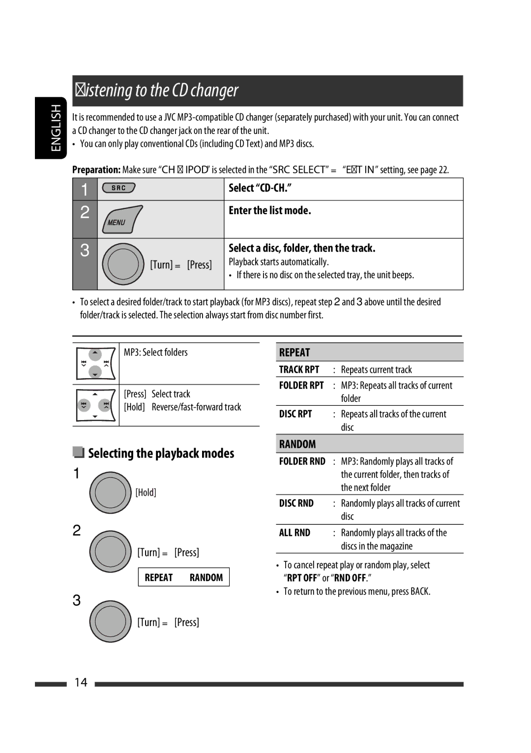 JVC GET0570-001A manual Listening to the CD changer 