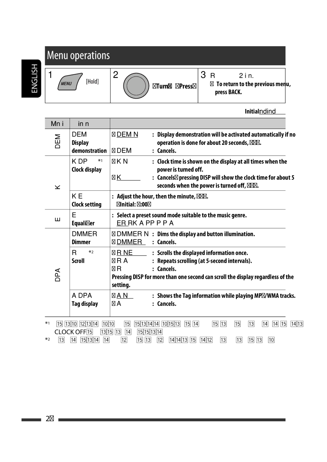 JVC GET0570-001A manual Menu operations, Dims the display and button illumination 