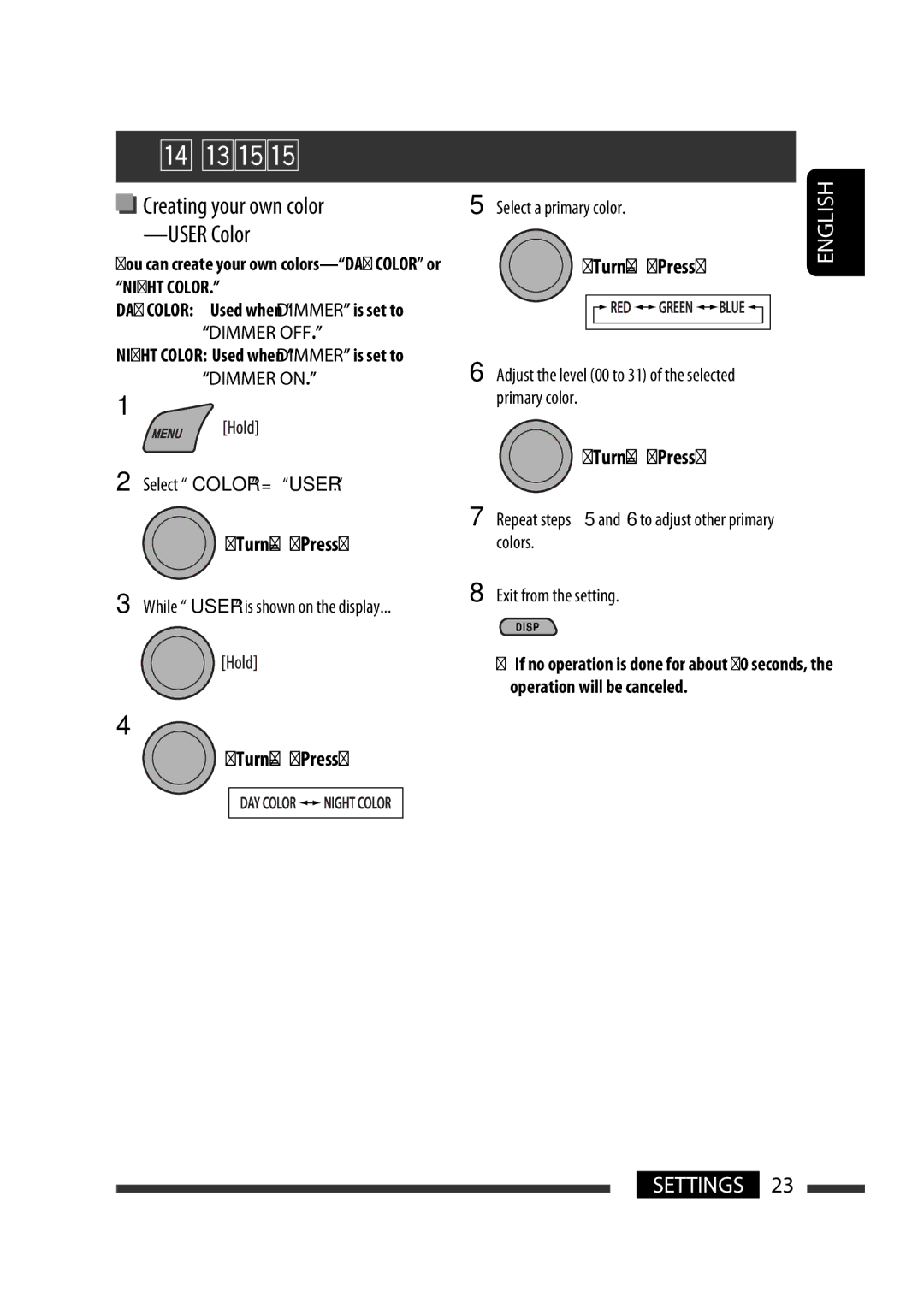 JVC GET0570-001A manual Color settings 