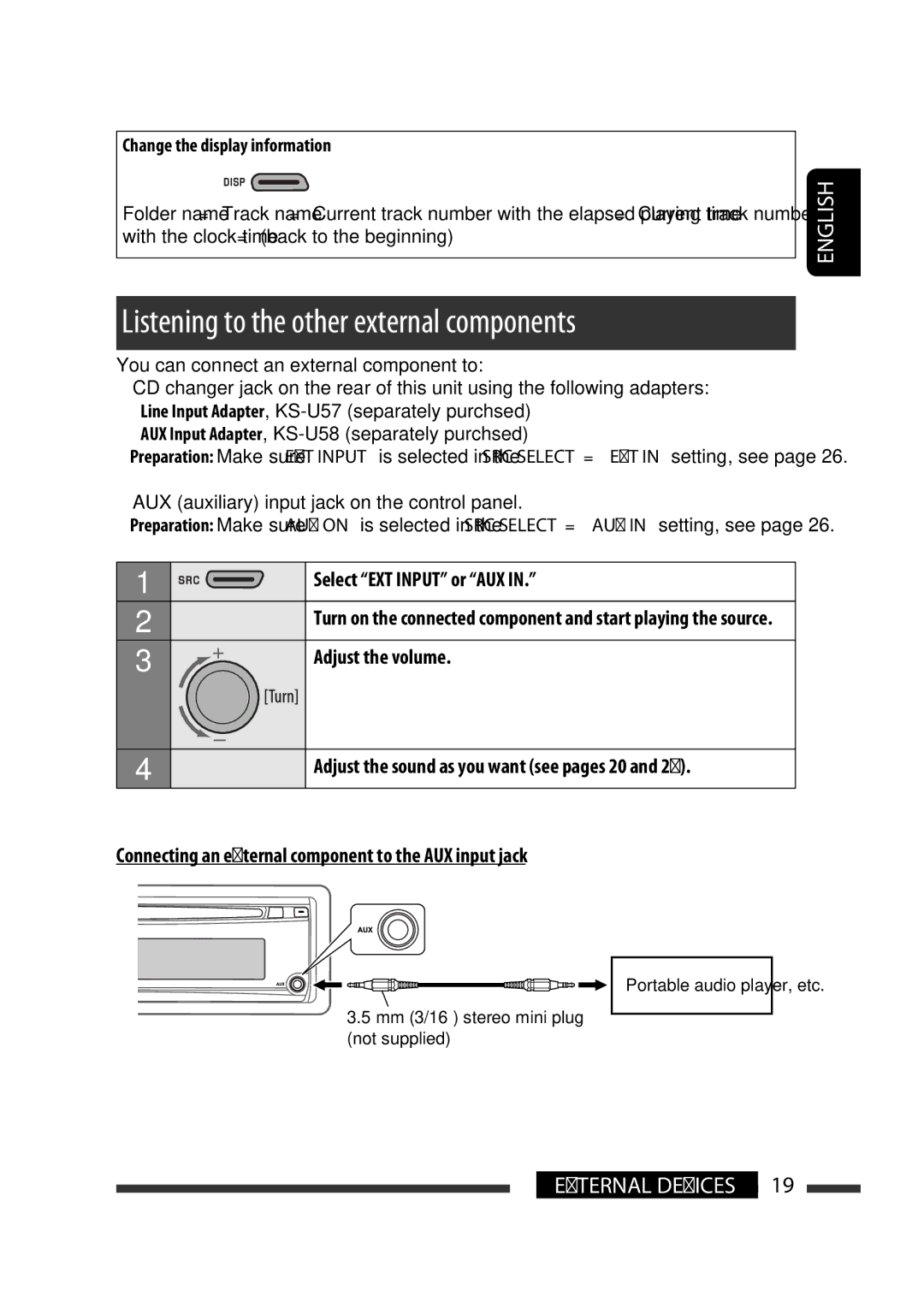 JVC GET0570-001A manual Listening to the other external components 