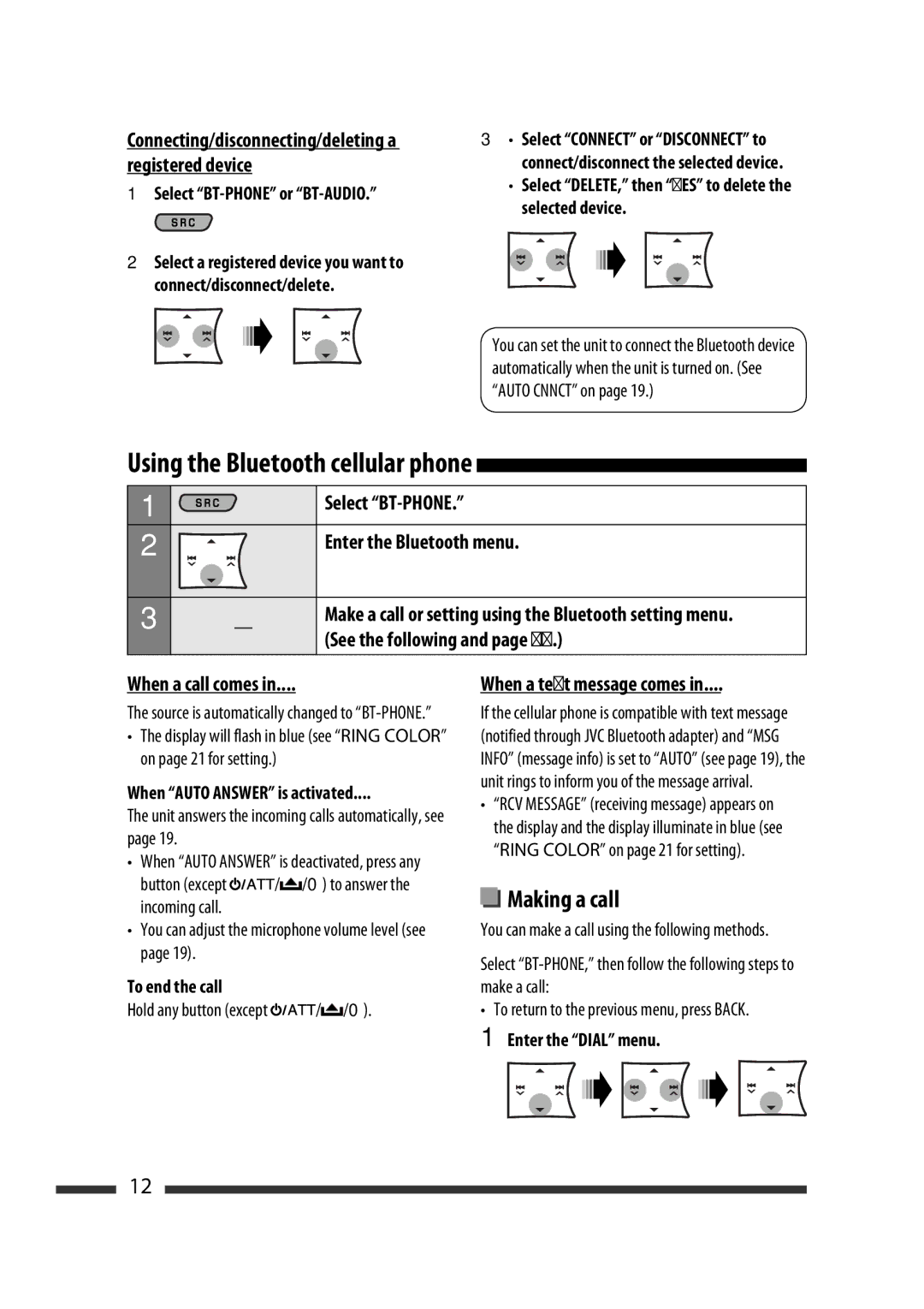 JVC GET0570-001A manual Registered device, Connecting/disconnecting/deleting a, Selected device, Connect/disconnect/delete 