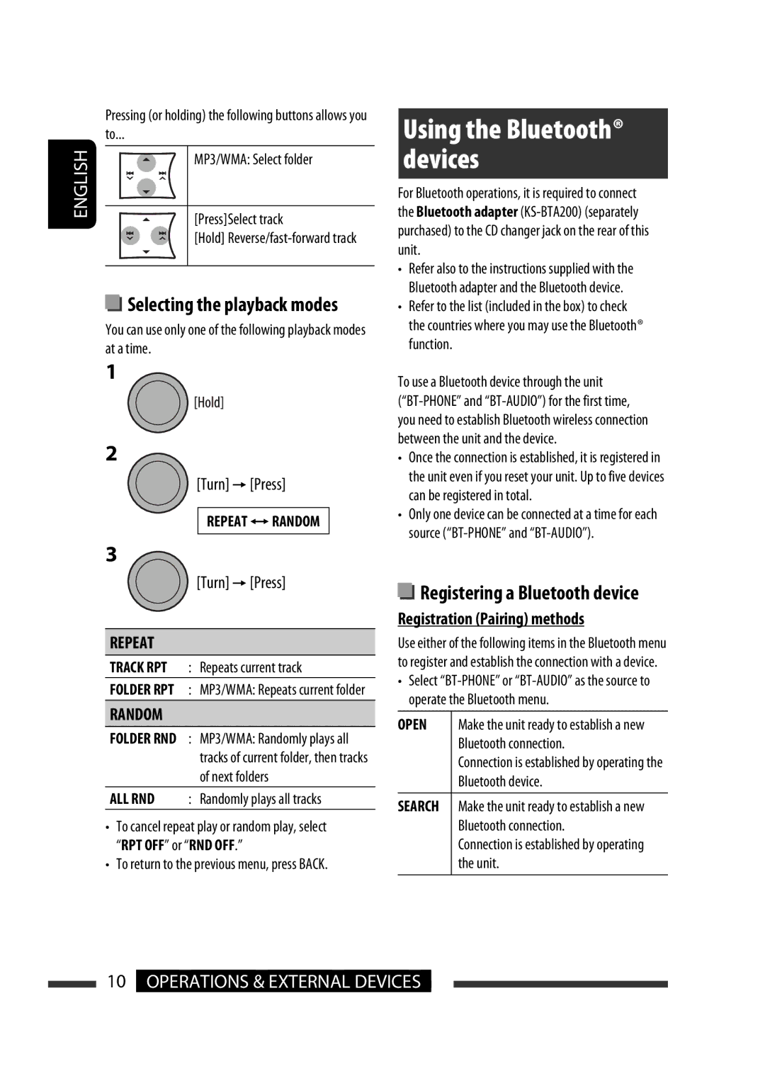 JVC GET0570-001A manual Using the Bluetooth devices 