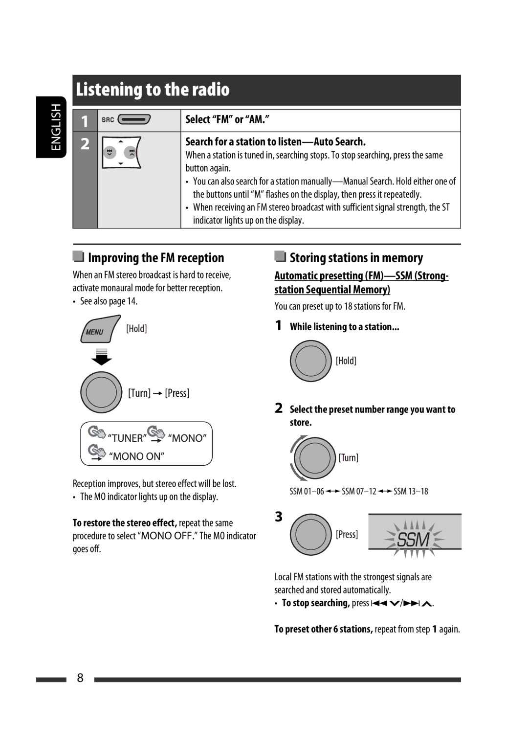 JVC GET0576-001A manual Listening to the radio 