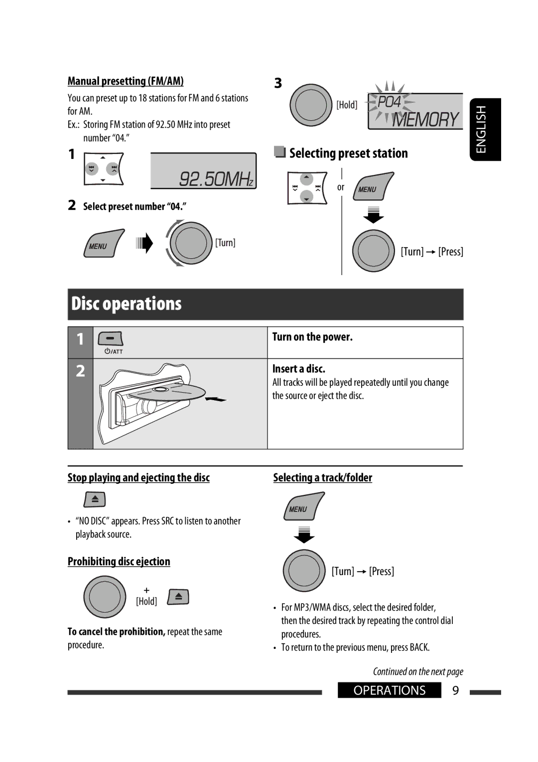 JVC GET0576-001A manual Disc operations 