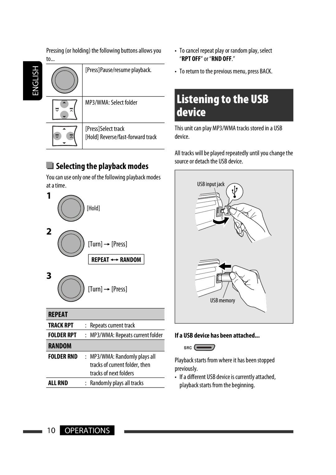 JVC GET0576-001A manual Listening to the USB device 