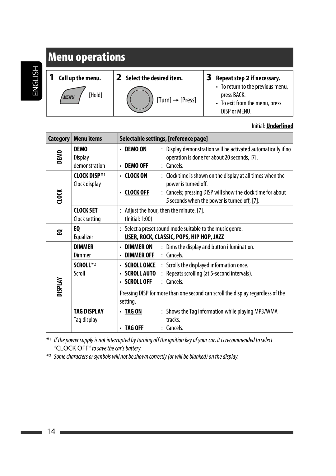 JVC GET0576-001A manual Menu operations 