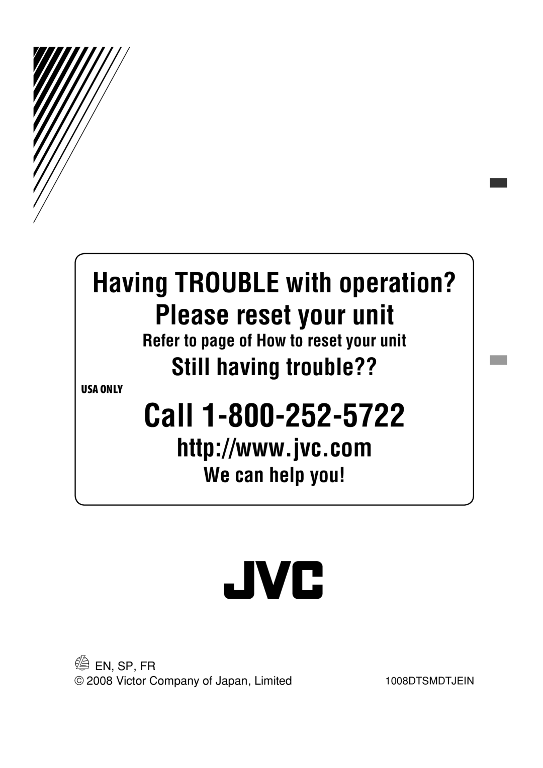 JVC GET0576-001A manual Call 