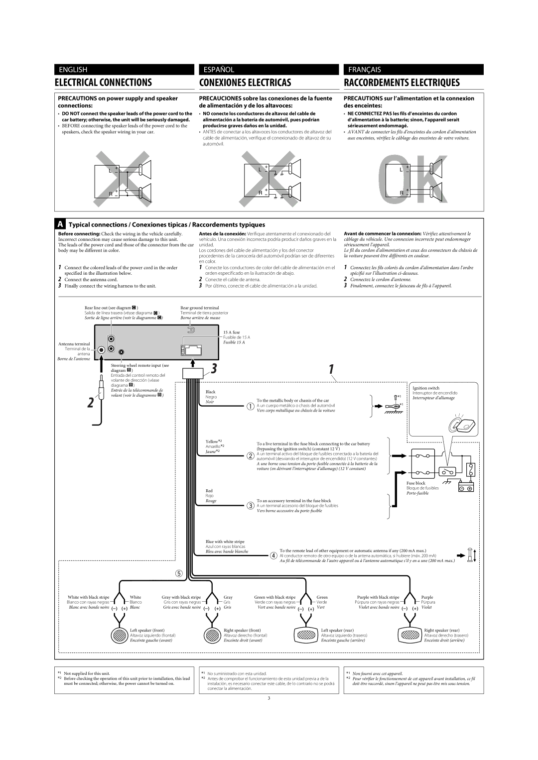 JVC GET0576-001A manual Precautions on power supply and speaker connections 