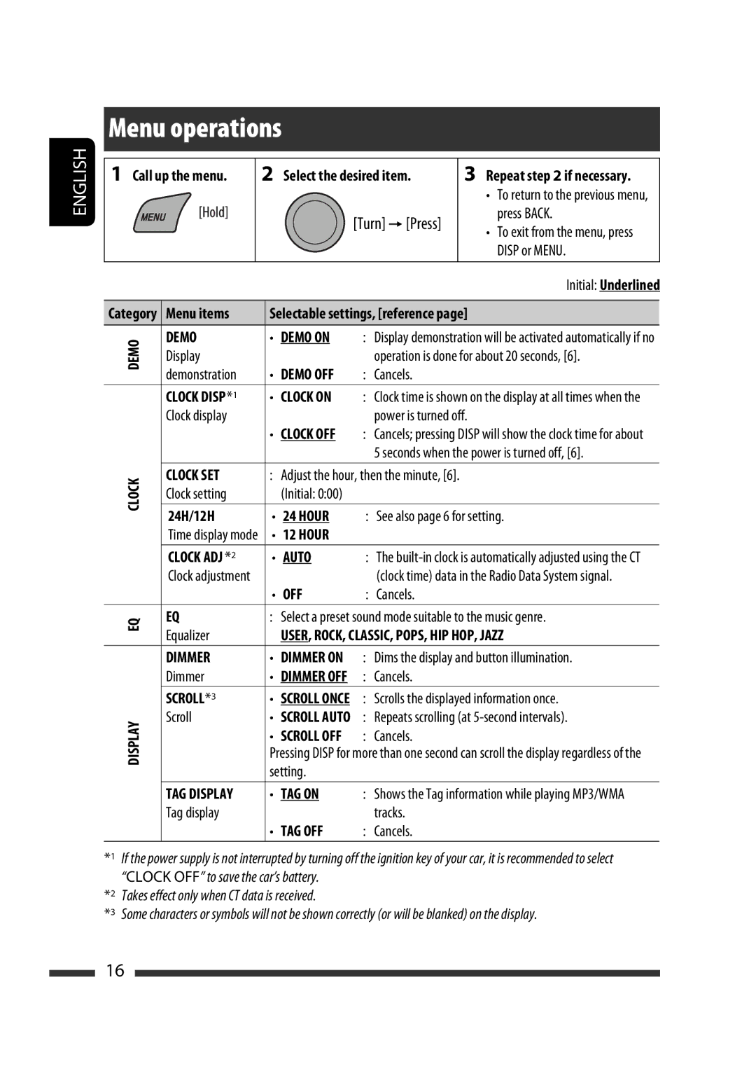 JVC GET0576-001A manual Select the desired item, Repeat if necessary, 24H/12H, Hour, SCROLL*3 