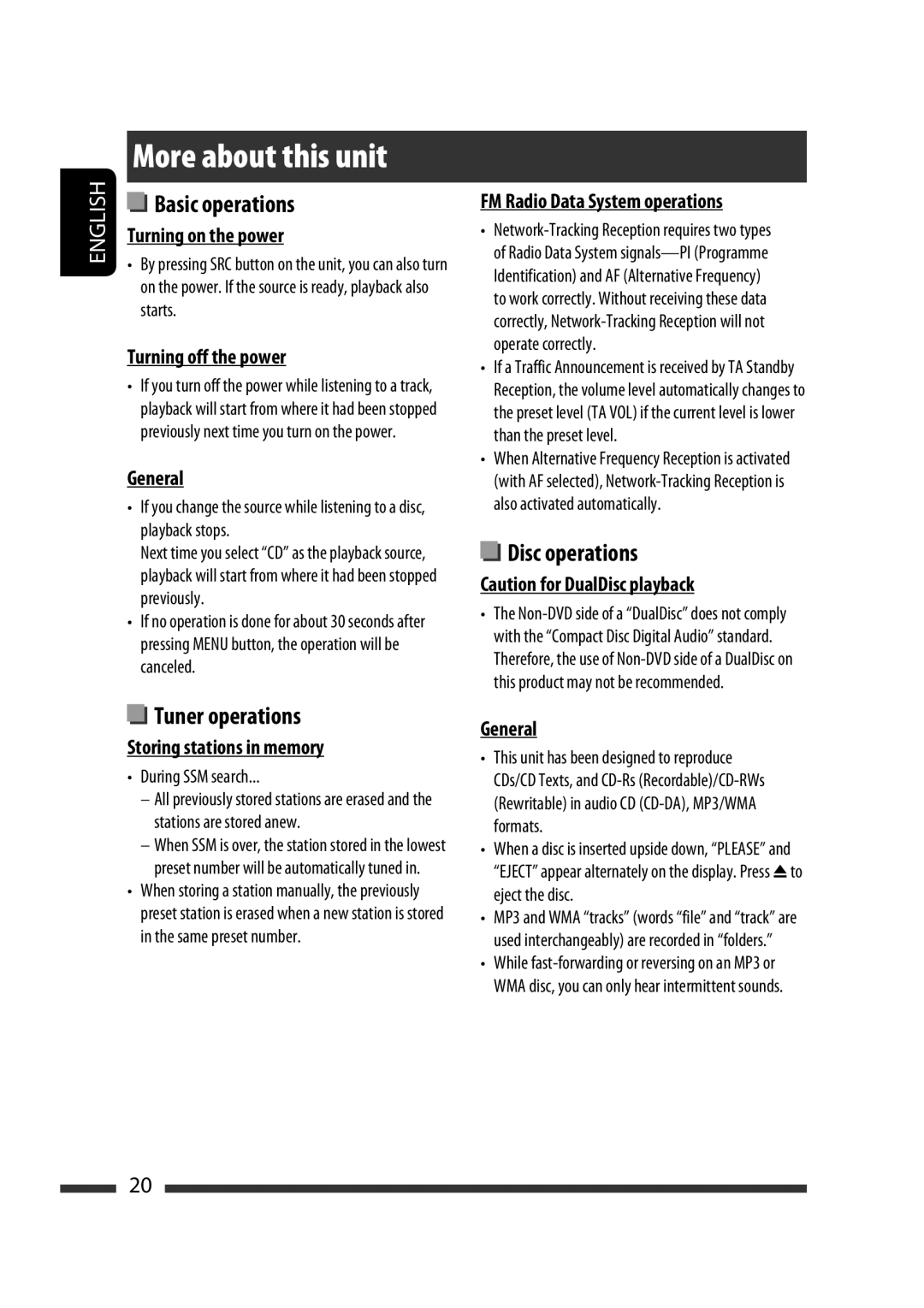 JVC GET0576-001A manual More about this unit, FM Radio Data System operations 