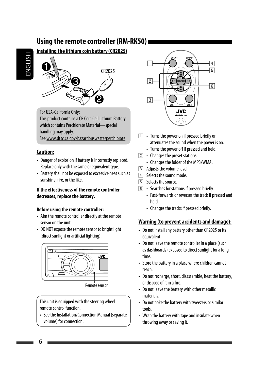 JVC GET0576-001A manual Using the remote controller RM-RK50, Before using the remote controller 